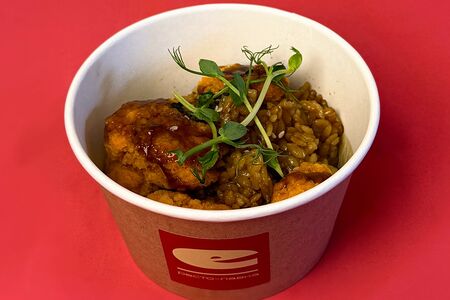 Рис с соусом терияки и куриным попкорном