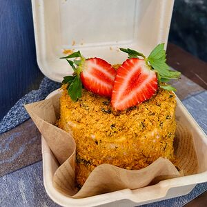 Meat Floss Cake with fruit cream