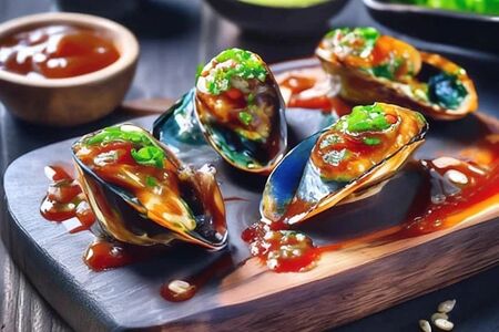 Запеченные мидии с спайси соусе