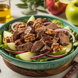 Салат с куриной печенью и грецким орехом