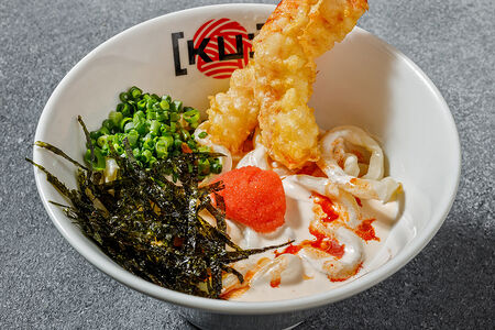 Удон минтайко с креветками темпура