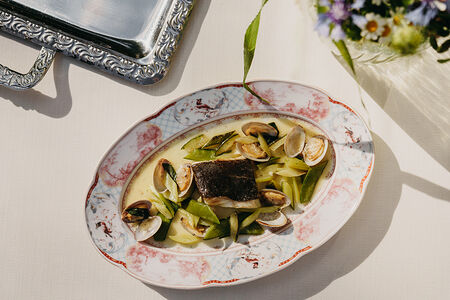 Палтус с зелёным горошком