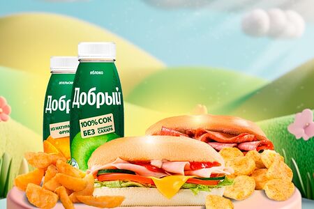 Детский набор на двоих (две закуски, два Джуниор саба, два напитка)