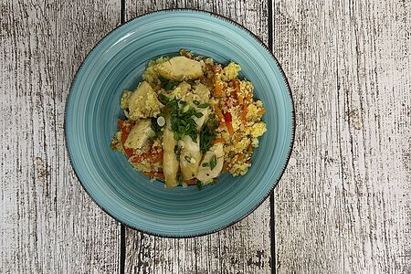 Окунь морской с овощами