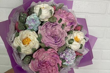 Букет из зефира с пионами и розами, размер L