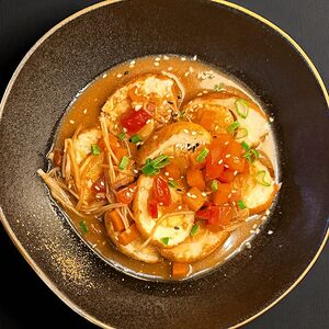 Закуска: Жареные яйца с овощами в соусе Мисо