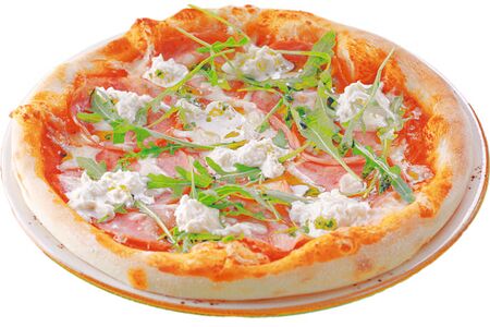 Пицца с ветчиной и страчателлой