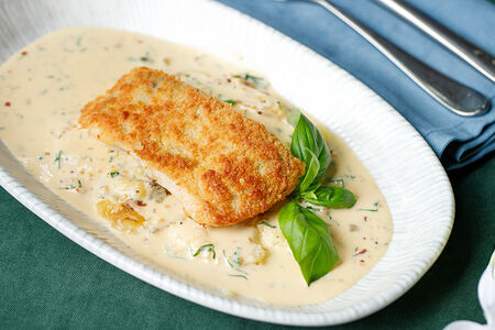 Хрустящий судак с печеным картофелем