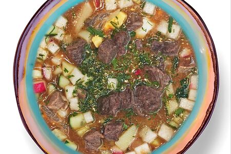 Окрошка с говядиной на квасе