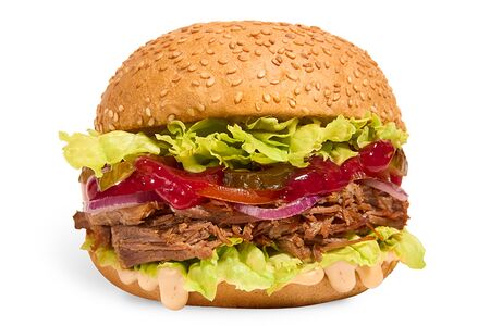 Бургер с рваной говядиной