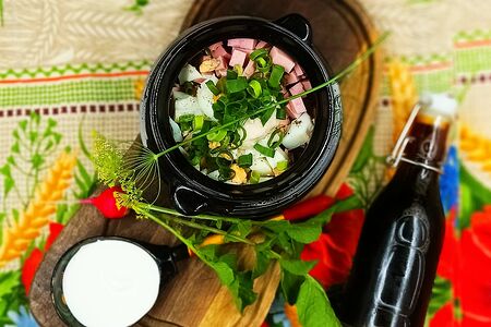 Окрошка с деревенской колбасой