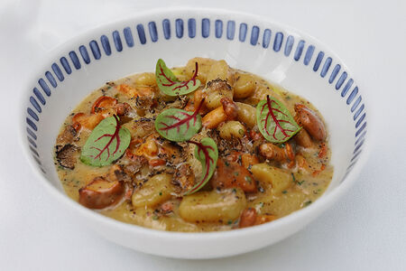 Ньокки с лисичками в соусе качо-э-пепе со свежим трюфелем