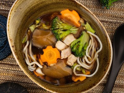 Куриный суп с лапшой и грибами шиитаке