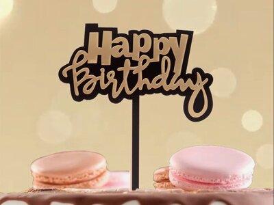 Топпер для торта Happy birthday черное золото 