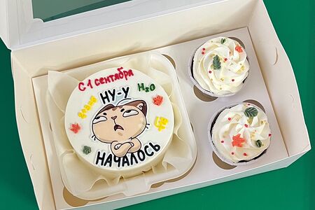 Набор бенто-торт и капкейки на День знаний, 1 сентября с котом 