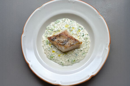 Судак, ризотто, эдамаме
