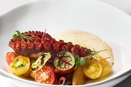 Осьминог с томатами и молодым картофелем