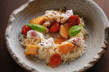 Ризотто с лососем и теплым сыром