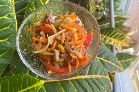 Салат с говядиной и соленьями