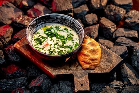 Похлебка сливочная с рыбным расстегаем