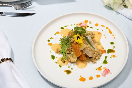 Судак с тельятелле из овощей