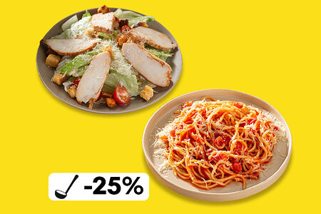 Обед с пастой Помадоро и салатом Цезарь