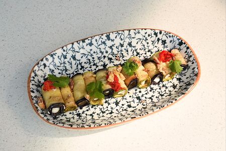 Рулетики из баклажанов и кабачков со сливочным сыром