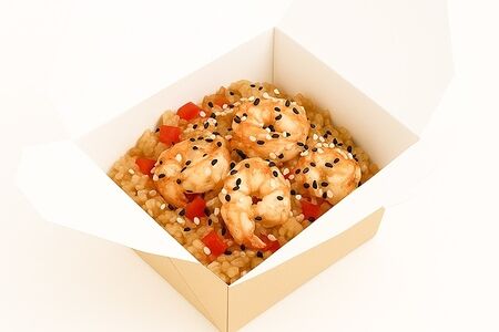 Креветки в сладком соусе Чили с рисом