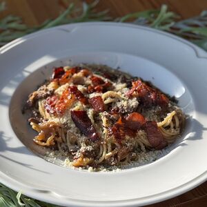 Паста с телятиной и белыми грибами