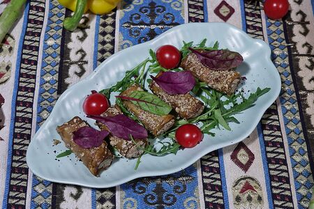 Рулетики из баклажанов с ореховой начинкой