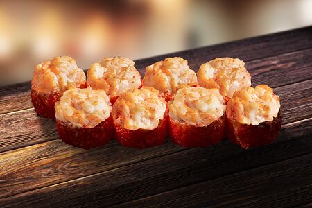 Запеченный острый ролл с крабом и гребешком 