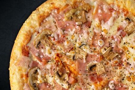 Мясная с грибами 30 см (толстое с сыром)