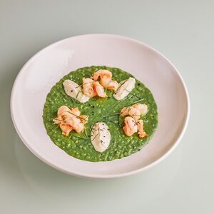 Зелёное ризотто с креветками (gluten free)