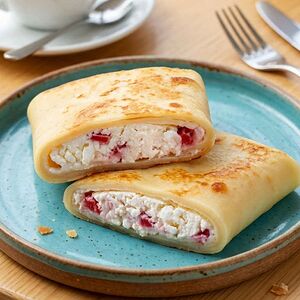 Блин с творогом и клубникой