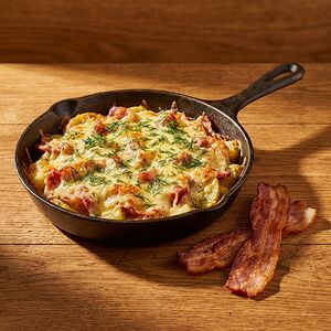 Сковородка барбекю с мясом птицы и беконом