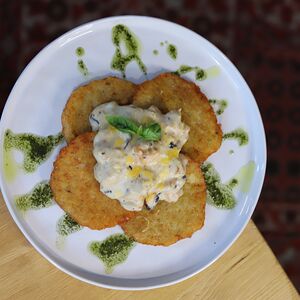 Драники с куриным фрикасе