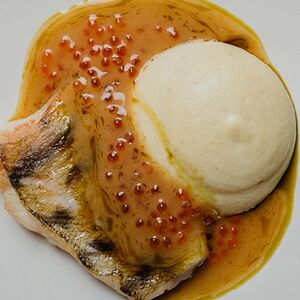 Судак с муссом из картофеля на углях