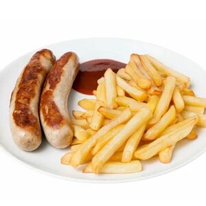 Обед Картошка фри и колбаски куриные от шефа