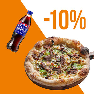 Пицца с щечками и вешенками и Evervess-кола