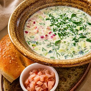Окрошка на мацони с колбасой