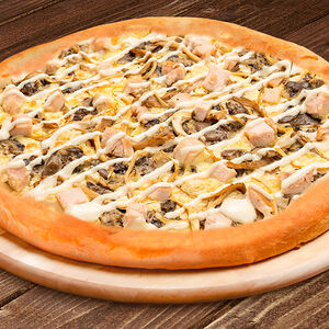 Пицца с вешенками, курицей и сулугуни 30 см на тонком тесте