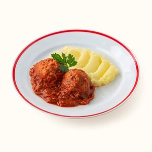 Ежики в томатном соусе с картофельным пюре