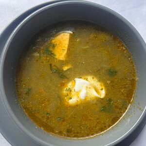 Щи зеленые с мясом птицы и яйцом