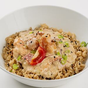 Бекон и креветка с рисом