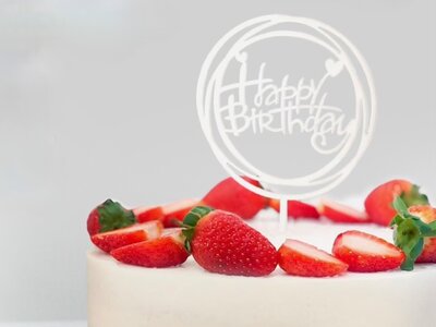Топпер для торта Happy birthday серебро в круге  
