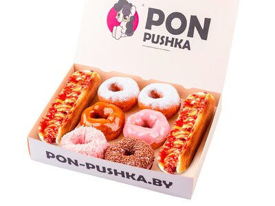 2 пон-дога классических и 6 пончиков