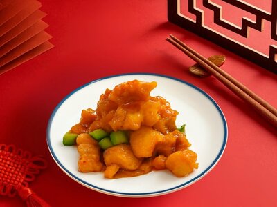 Кусочки рыбы в кисло-сладком соусе 