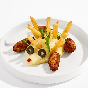 Ёжик с пюре и фри