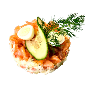 Салат Оливье с лососем