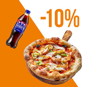 Пицца с курицей и артишоками и Evervess-кола